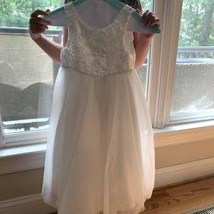 3 flower girl dresses. Size 4 never worn ($45). Size 5 and 6 dry cleaned.($35)